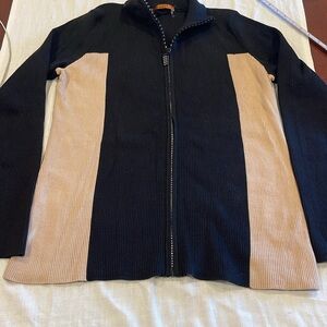 B1806 Belldini Y2K Rhinestone Black & beige Zip Up Jacket SZ M - L see pics EUC